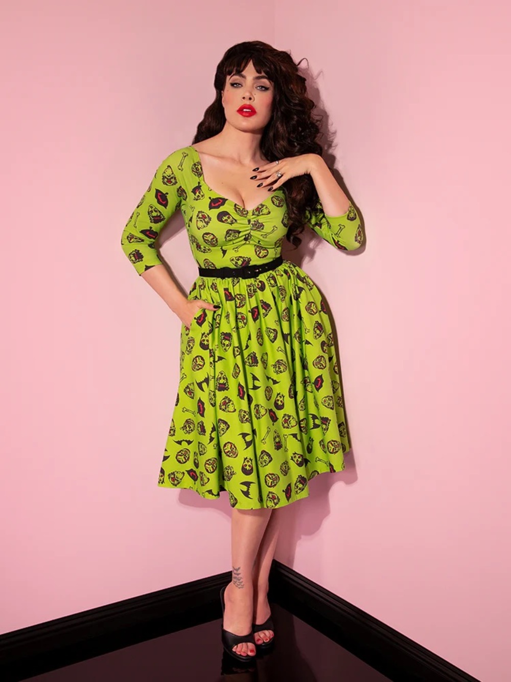 Vixen By Micheline Pitt Classic Monsters Retro Green Swing Dress Halloween 2XL